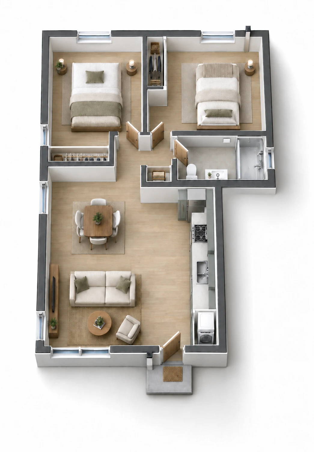 Furnished 3D floor plan: Plan A1