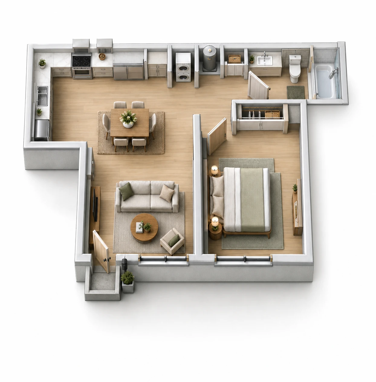 Furnished 3D floor plan: Plan B1