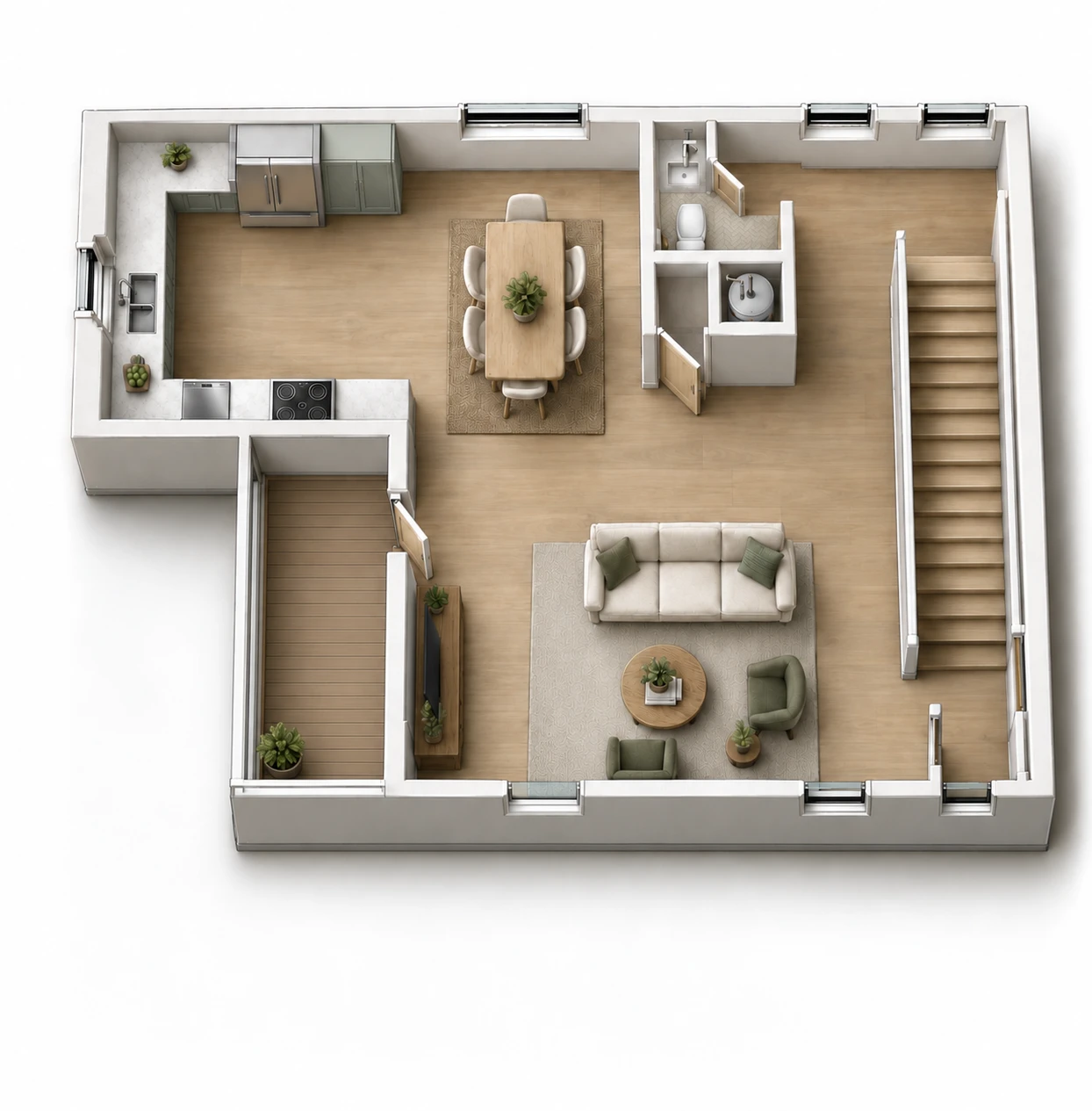 Furnished 3D floor plan: Plan B2