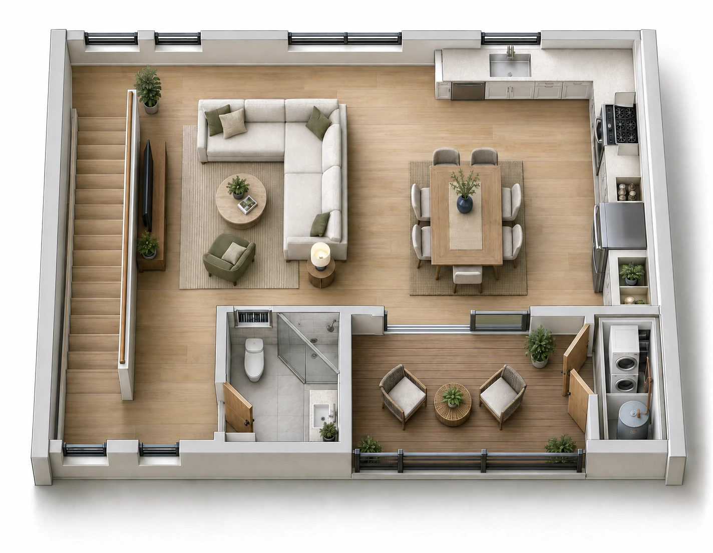 Furnished 3D floor plan: Plan C2