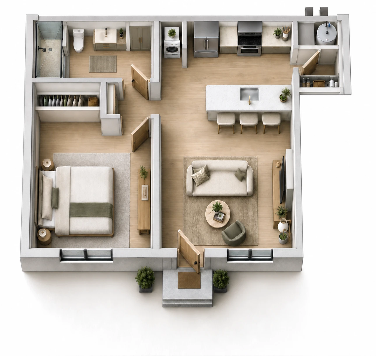 Furnished 3D floor plan: Plan C3