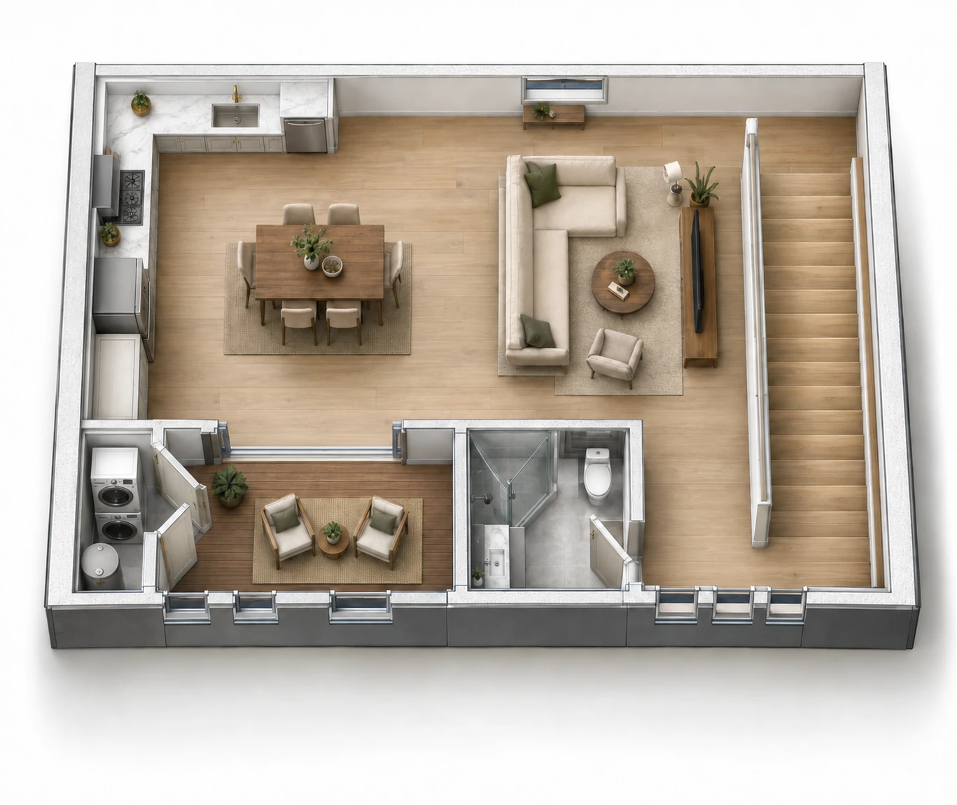 Furnished 3D floor plan: Plan C4