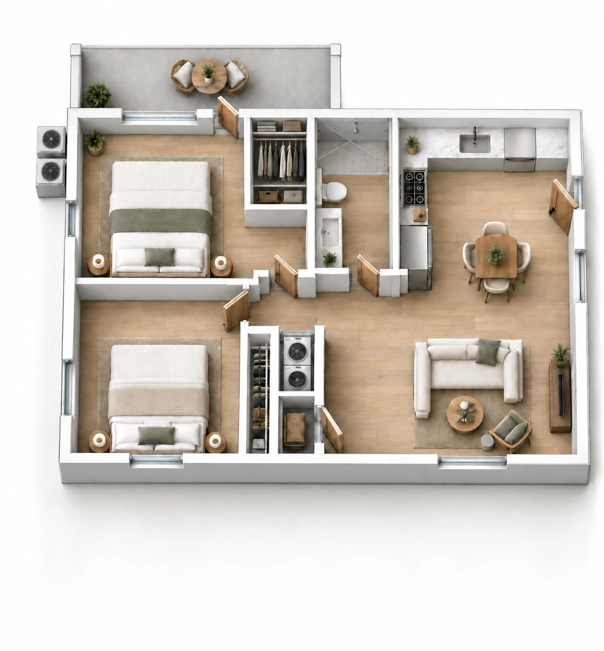 Furnished 3D floor plan: Plan E1