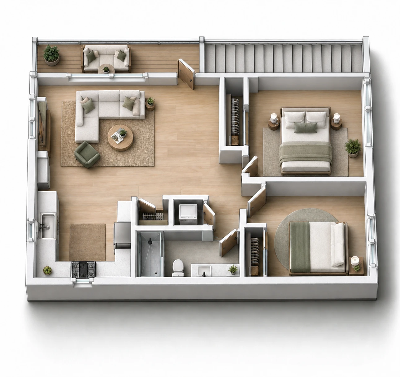 Furnished 3D floor plan: Plan E2